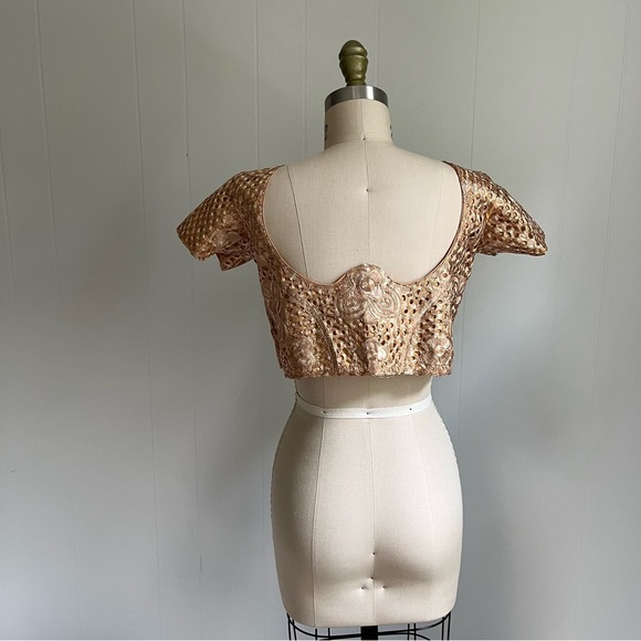 Vintage Metallic Rose Gold Crop Top Small Fairy Dainty Stiff Corset Hooks - Picture 6 of 12